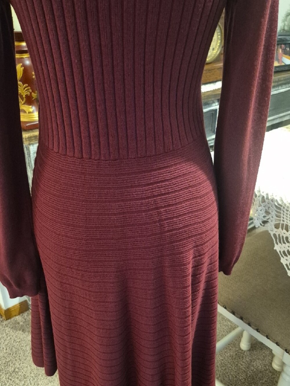 Xhilaration Lace-Up Long Sleeve Knit Dress - Burgundy - Picture 8 of 12